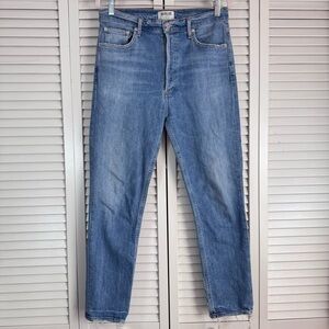 Agolde Size High Rise Slim Blue Jeans Button Fly Frayed Hem Ankle Size 30